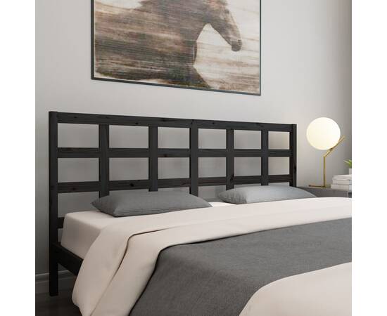 Tăblie de pat, negru, 185,5x4x100 cm, lemn masiv de pin, 5 image