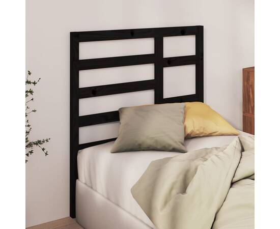 Tăblie de pat, negru, 81x4x104 cm, lemn masiv de pin, 3 image