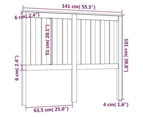 Tăblie de pat, 141x6x101 cm, lemn masiv de pin, 6 image