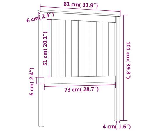 Tăblie de pat, 81x6x100 cm, lemn masiv de pin, 6 image