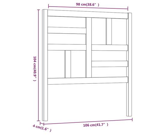 Tăblie de pat, alb, 106x4x104 cm, lemn masiv de pin, 6 image