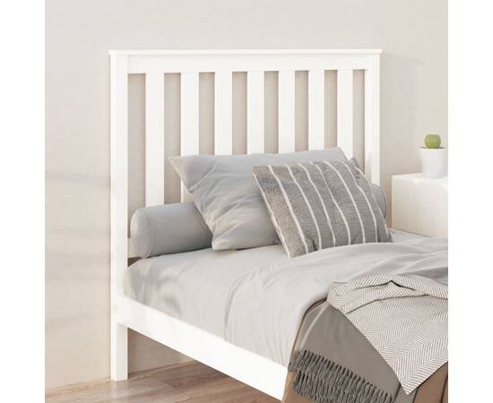 Tăblie de pat, alb, 106x6x101 cm, lemn masiv de pin, 3 image