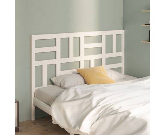 Tăblie de pat, alb, 126x4x104 cm, lemn masiv de pin, 3 image