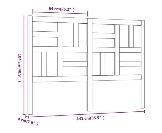 Tăblie de pat, alb, 141x4x104 cm, lemn masiv de pin, 6 image
