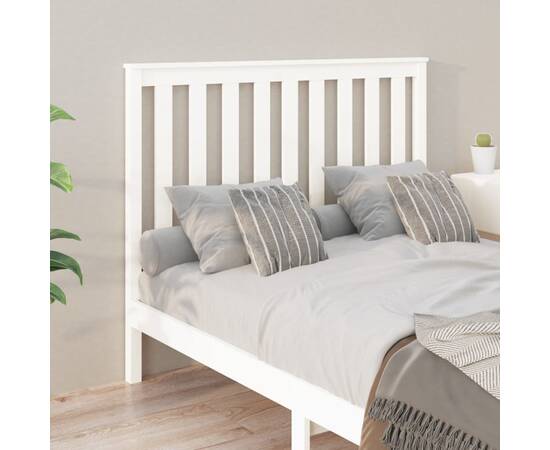 Tăblie de pat, alb, 141x6x101 cm, lemn masiv de pin, 4 image