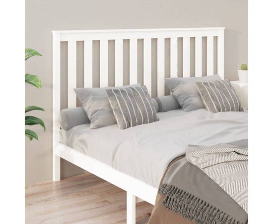 Tăblie de pat, alb, 156x6x101 cm, lemn masiv de pin, 4 image