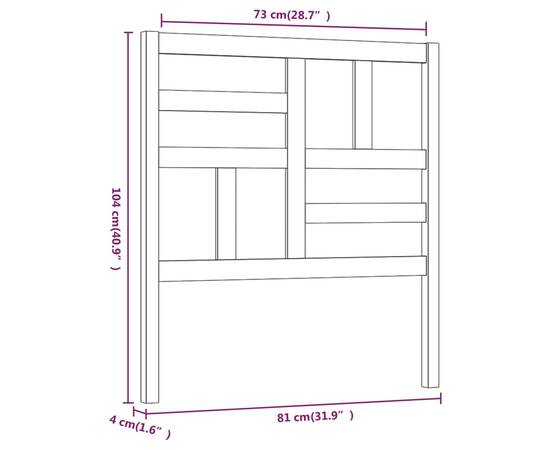Tăblie de pat, alb, 81x4x104 cm, lemn masiv de pin, 6 image