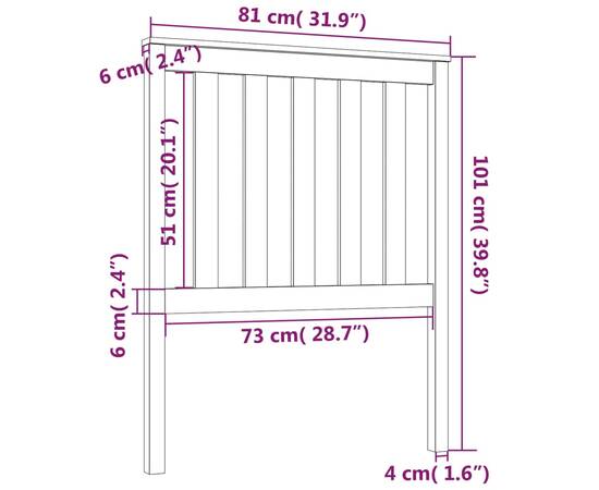 Tăblie de pat, alb, 81x6x101 cm, lemn masiv de pin, 6 image