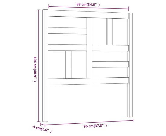 Tăblie de pat, alb, 96x4x104 cm, lemn masiv de pin, 6 image