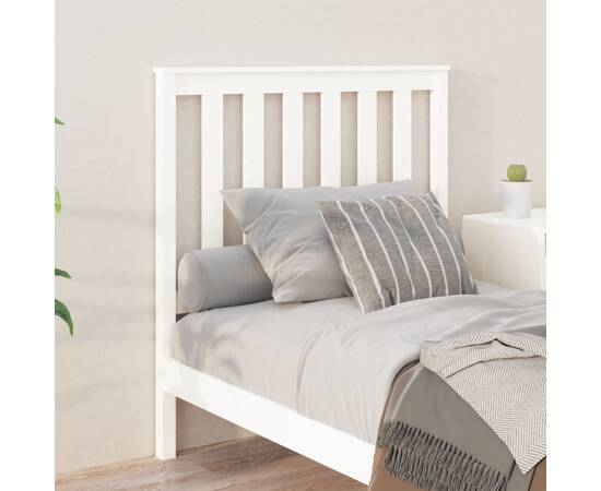 Tăblie de pat, alb, 96x6x101 cm, lemn masiv de pin, 3 image