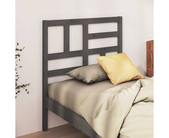 Tăblie de pat, gri, 106x4x104 cm, lemn masiv de pin, 3 image