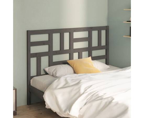 Tăblie de pat, gri, 126x4x104 cm, lemn masiv de pin, 3 image