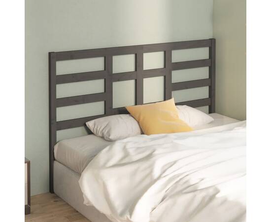 Tăblie de pat, gri, 141x4x104 cm, lemn masiv de pin, 3 image