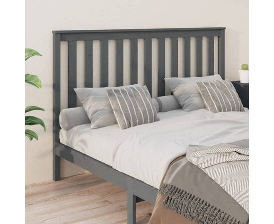Tăblie de pat, gri, 156x6x101 cm, lemn masiv de pin, 4 image