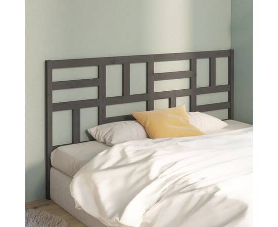 Tăblie de pat, gri, 206x4x104 cm, lemn masiv de pin, 3 image