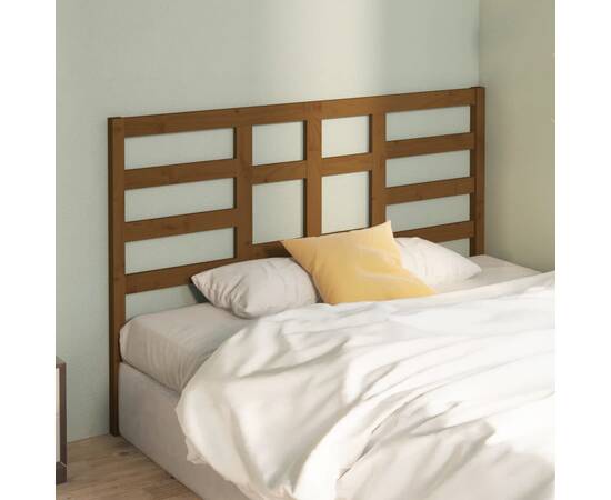 Tăblie de pat, maro miere, 146x4x104 cm, lemn masiv de pin, 3 image