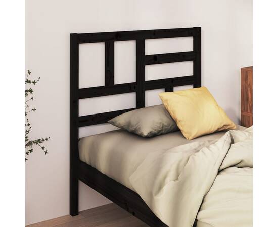 Tăblie de pat, negru, 106x4x104 cm, lemn masiv de pin, 3 image