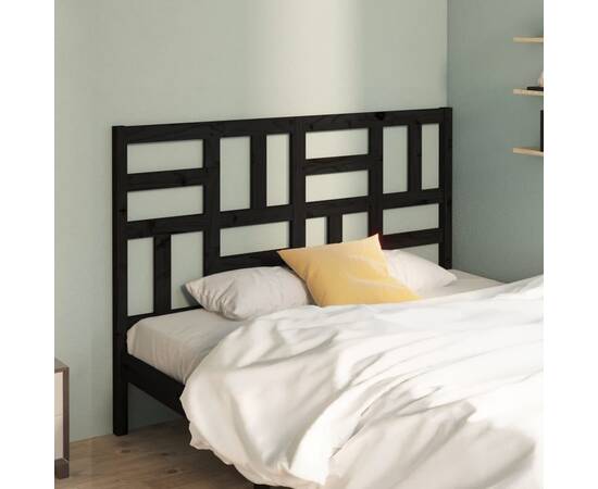 Tăblie de pat, negru, 126x4x104 cm, lemn masiv de pin, 3 image