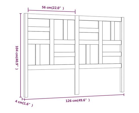 Tăblie de pat, negru, 126x4x104 cm, lemn masiv de pin, 6 image