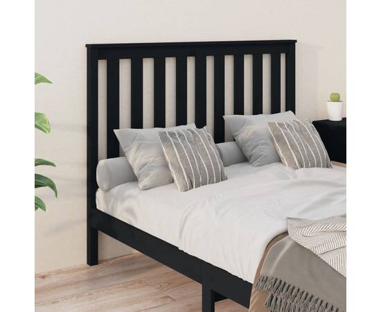 Tăblie de pat, negru, 126x6x101 cm, lemn masiv de pin, 4 image
