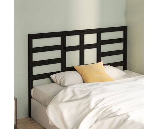 Tăblie de pat, negru, 156x4x104 cm, lemn masiv de pin, 3 image