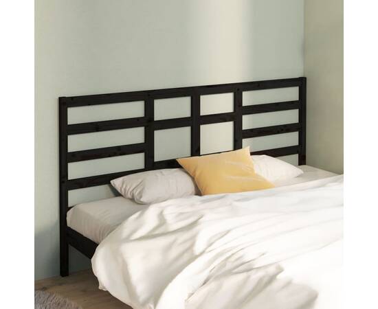 Tăblie de pat, negru, 186x4x104 cm, lemn masiv de pin