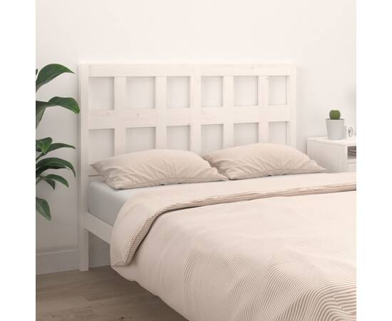 Tăblie de pat, alb, 125,5x4x100 cm, lemn masiv de pin, 3 image