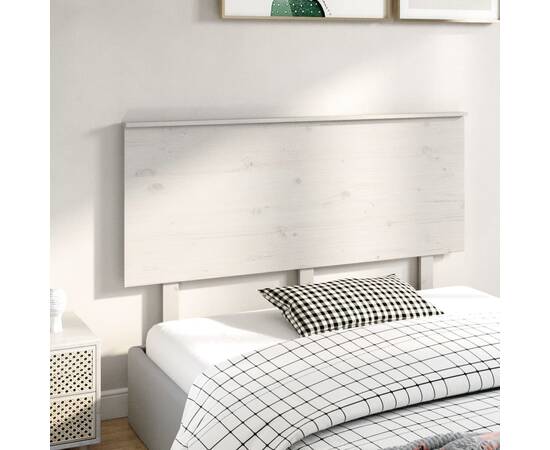 Tăblie de pat, alb, 144x6x82,5 cm, lemn masiv de pin, 4 image