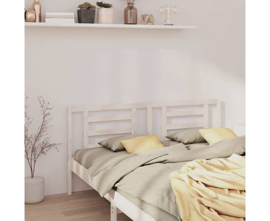 Tăblie de pat, alb, 186x4x100 cm, lemn masiv de pin, 4 image