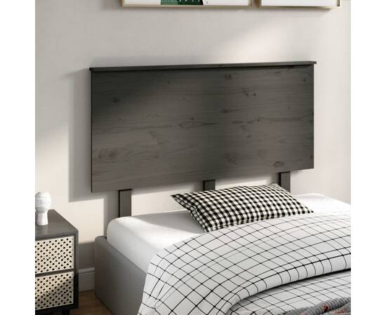 Tăblie de pat, gri, 124x6x82,5 cm, lemn masiv de pin, 4 image
