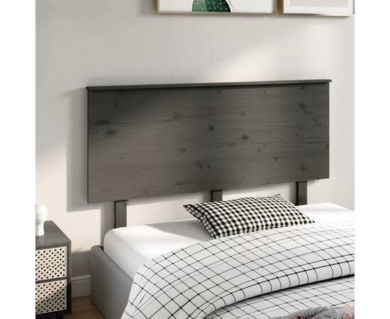 Tăblie de pat, gri, 144x6x82,5 cm, lemn masiv de pin, 4 image