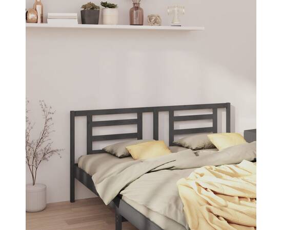 Tăblie de pat, gri, 206x4x100 cm, lemn masiv de pin, 4 image