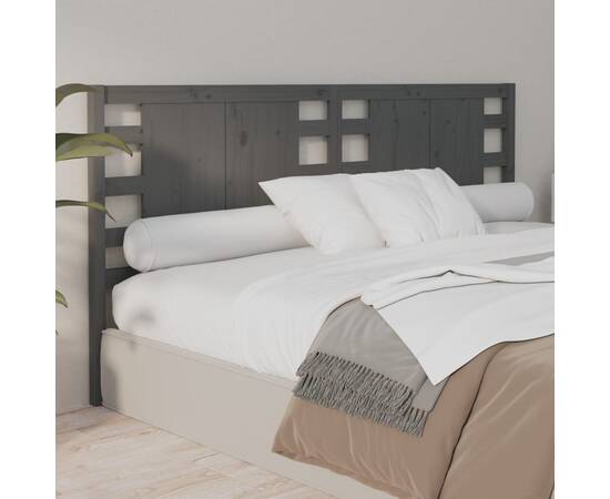 Tăblie de pat, gri, 206x4x100 cm, lemn masiv de pin, 5 image