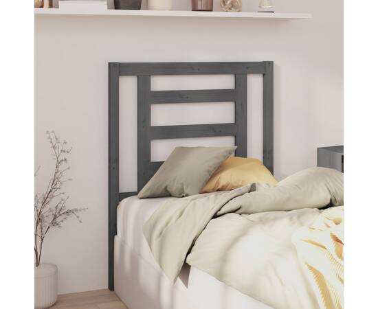 Tăblie de pat, gri, 81x4x100 cm, lemn masiv de pin, 4 image