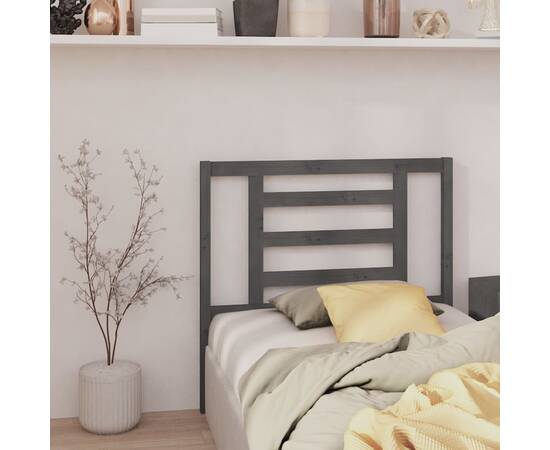 Tăblie de pat, gri, 96x4x100 cm, lemn masiv de pin, 4 image