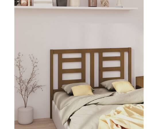 Tăblie de pat, maro miere, 126x4x100 cm, lemn masiv de pin, 4 image