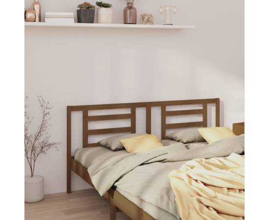 Tăblie de pat, maro miere, 156x4x100 cm, lemn masiv de pin, 4 image