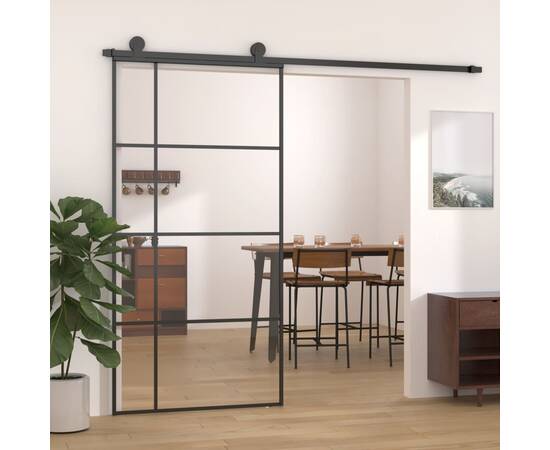 Ușă glisantă, negru, 102,5x205 cm, sticlă esg și aluminiu