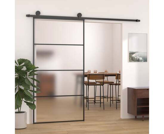 Ușă glisantă, negru, 102,5x205 cm, sticlă mată esg și aluminiu