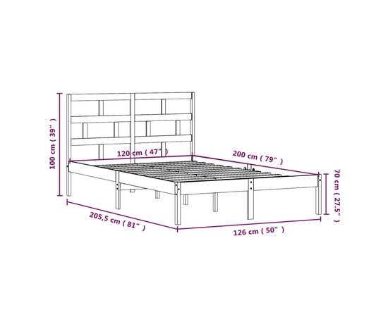 Cadru de pat, negru, 120x200 cm, lemn masiv de pin, 9 image
