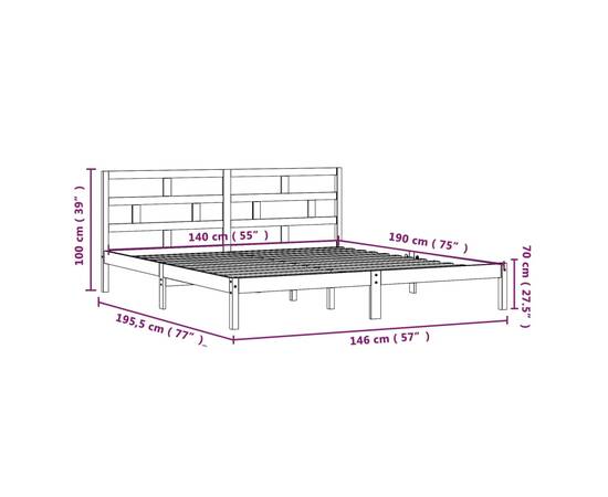 Cadru de pat, negru, 140x190 cm, lemn masiv de pin, 8 image