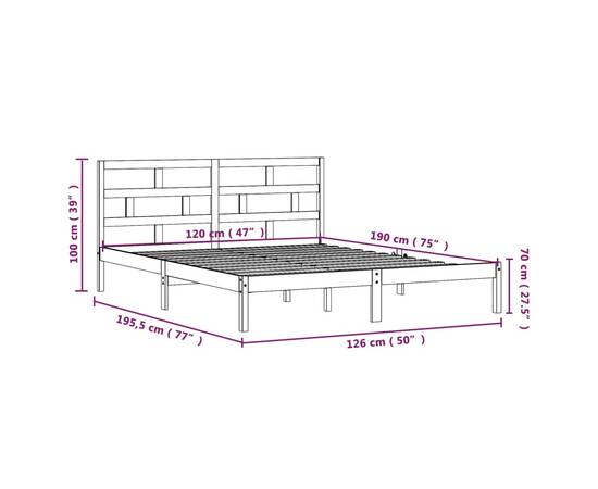 Cadru de pat mic dublu 4ft, negru, 120x190 cm, lemn masiv, 9 image