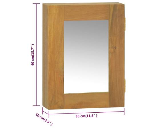 Dulap cu oglindă, 30x10x40 cm, lemn masiv de tec, 9 image