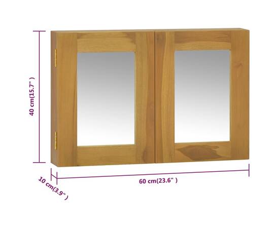 Dulap cu oglindă, 60x10x40 cm, lemn masiv de tec, 9 image