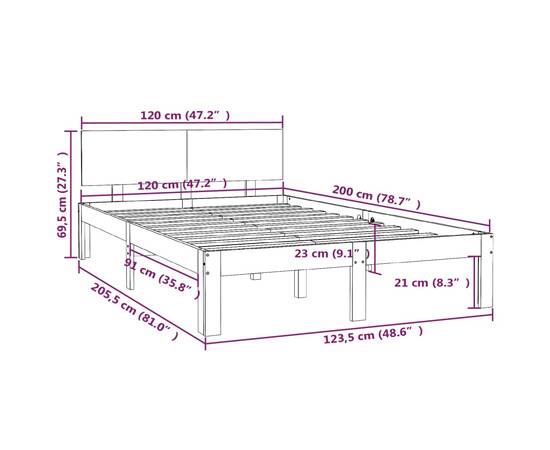 Cadru de pat, 120x200 cm, lemn masiv de pin, 8 image