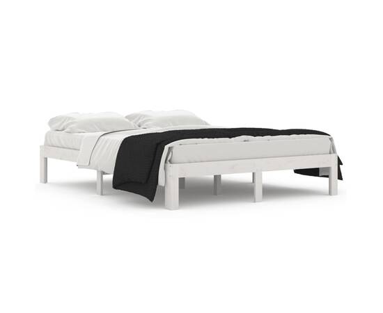 Cadru de pat, alb, 140x190 cm, lemn masiv de pin, 2 image