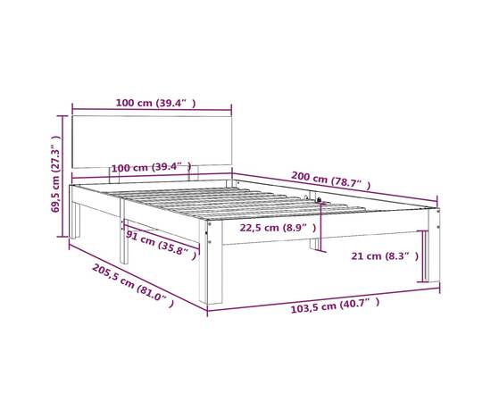 Cadru de pat, gri, 100x200 cm, lemn masiv de pin, 8 image