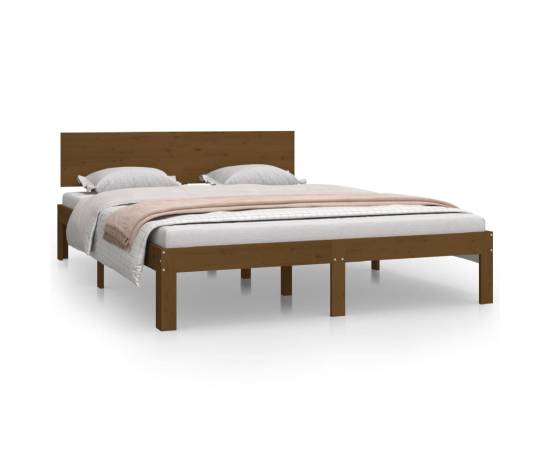 Cadru de pat, maro miere, 140x200 cm, lemn masiv de pin, 2 image