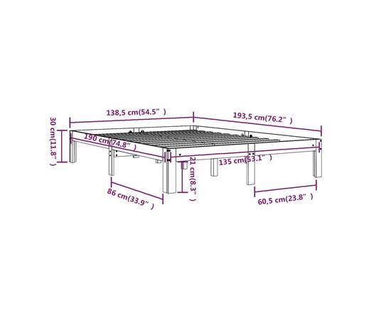 Cadru de pat dublu 4ft6, 135x190 cm, lemn masiv, 8 image