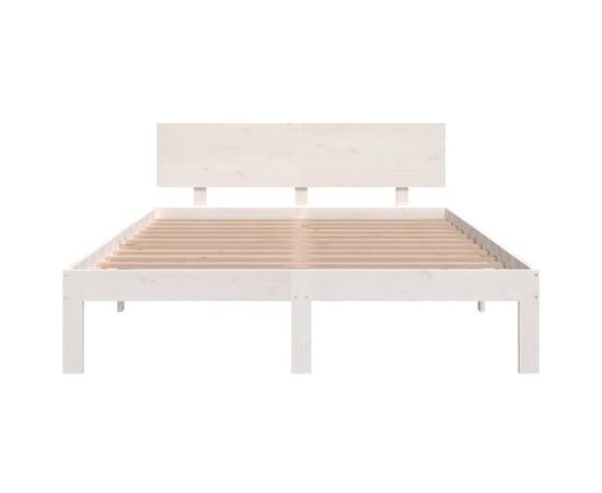 Cadru de pat king size 5ft, alb, 150x200 cm, lemn masiv, 4 image